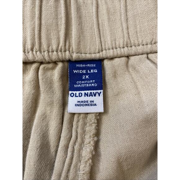 Old Navy 2X High Waisted Pull On Elastic Wide Leg Pant Gauzy 100% Cotton Beige - Picture 4 of 13
